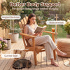 Adirondack chair with angled backrest and wide armrests, made of acacia wood, perfect for outdoor lounging on the deck.