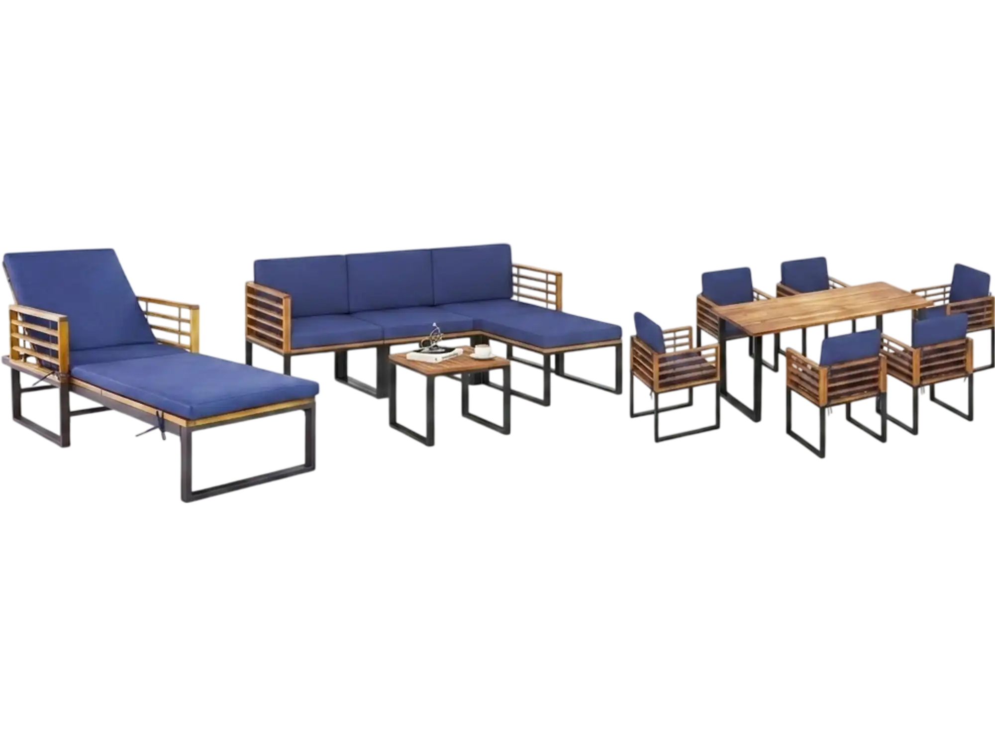 Costway Acacia Wood Patio Furniture Set Conversation Sofa Lounge Chair Dining Table 88288431 New