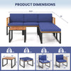 Detailed dimension chart for acacia wood patio furniture set, showcasing sizes for optimal space planning in outdoor.