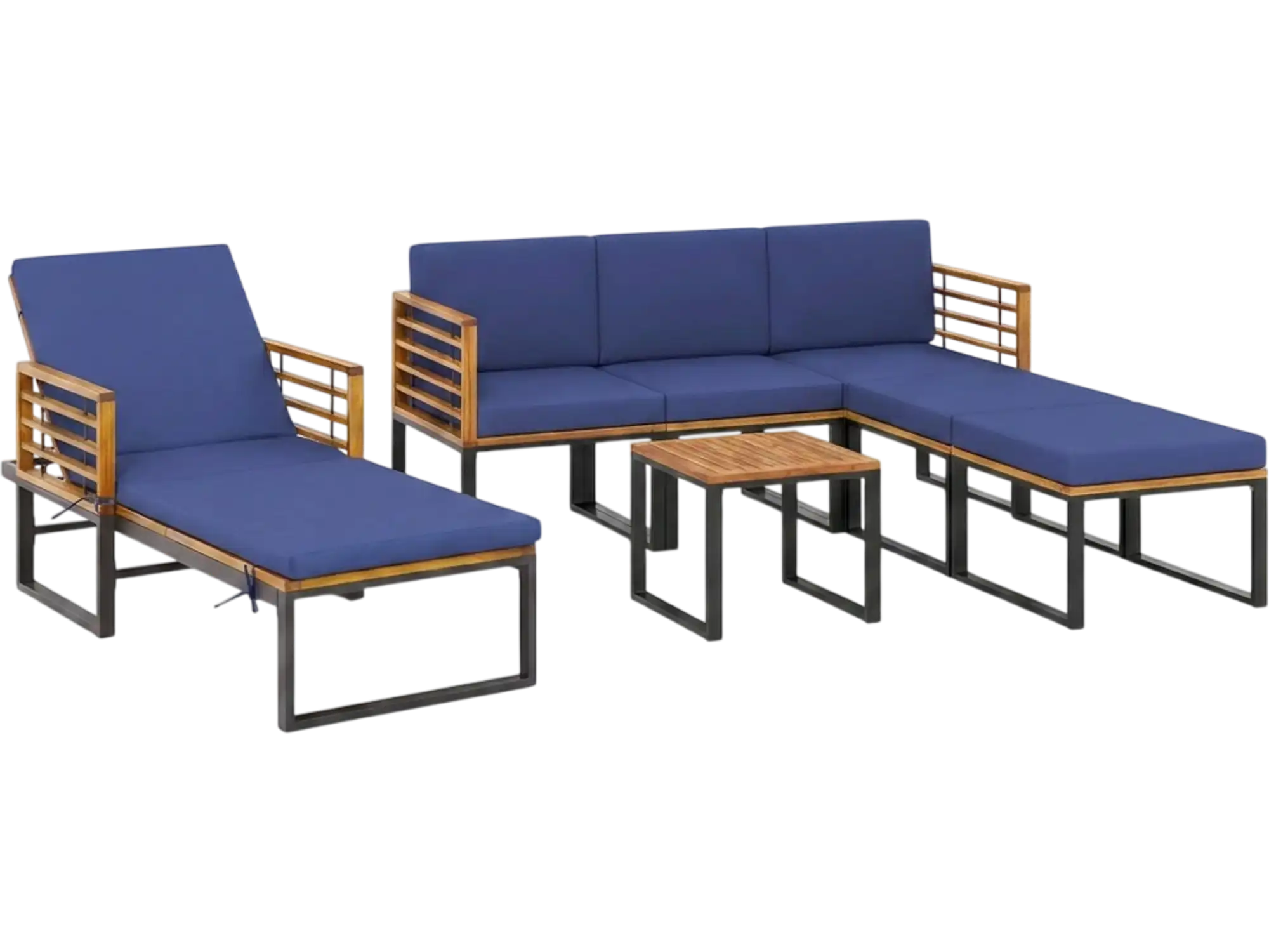 Costway 7-Piece Acacia Wood Patio Furniture Set w/ Adjustable Chaise Lounge & Sofa 62260379 New