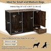 Dog crate furniture with chew-resistant metal fencing, lockable door, and built-in storage for small and medium dogs.