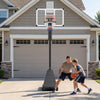 Portable basketball hoop with adjustable height from 4.9 to 10 feet, perfect for outdoor play and training.