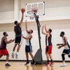 Portable basketball hoop with adjustable height from 4.9-10 feet, featuring a fillable base and large rebounder board.