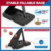 Portable basketball hoop with adjustable height, fillable base, and large rebounder board for training and storage.