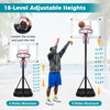 Portable basketball hoop with adjustable heights from 4.1 to 10 FT, featuring a shatterproof backboard and fillable.