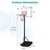 Product dimensions of the Portable Basketball Hoop with adjustable height from 4.1 to 10 ft, suitable for various users.