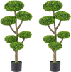 Set of 2 Indoor Outdoor 6 Balls Topiary Tree with Realistic Trunk and Weighted Cement-Filled Base