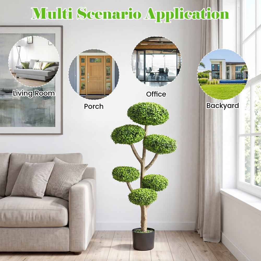 Set of 2 indoor outdoor 6 balls topiary tree with realistic trunk, ideal for living room, porch, office, or backyard.