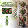 Set of 2 artificial triple ball rose topiary trees with lifelike blooms, made from premium PE materials for outdoor use.