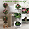 Artificial triple ball rose topiary tree with vibrant blooms and dense foliage, perfect for outdoor and indoor.