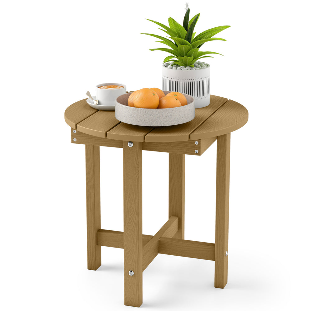 HIPS Adirondack side table with a slatted wood-grain top, designed for outdoor use and easy maintenance in any setting.
