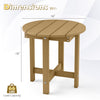 Round HIPS Adirondack side table with slatted wood-grain detail, weather-resistant top, and stable X-shaped base for outdoor use.