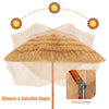 Tilted 6.5 feet portable thatched tiki beach umbrella showcasing adjustable angle for optimal sun protection and leisure.