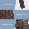 Detail of hand-woven PE rattan and rounded table corner on the 2-piece folding padded patio chaise lounge set.