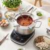 Stainless steel 1200W electric fondue pot with 3L capacity, color-coded forks, and adjustable temperature for gatherings.