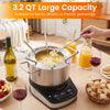 Stainless steel 3.2 QT electric fondue pot with 6 color-coded forks, perfect for family dinners and gatherings.
