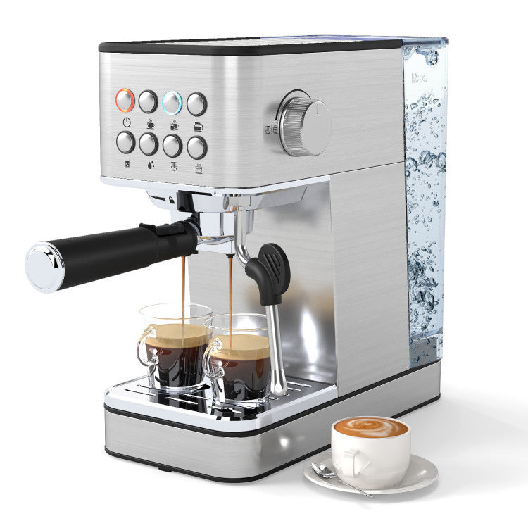 Espresso machine showcasing dual coffee shots with a sleek design, perfect for crafting café-style beverages at home.