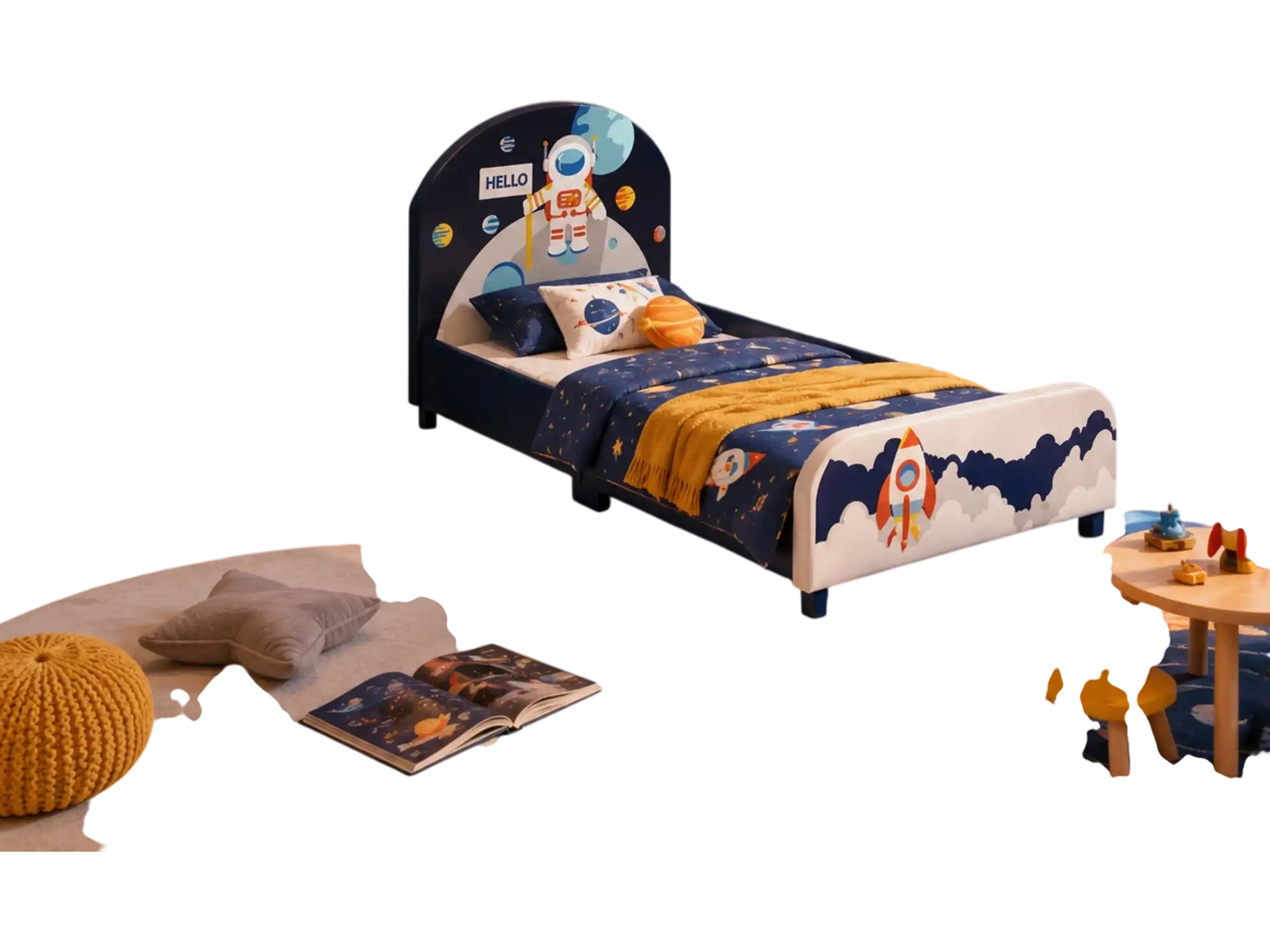 Costway Space Astronaut Kids Upholstered Platform Bed Toy Storage Organizer 39423140 New
