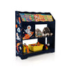 Three-tier toy storage organizer with space-themed design, featuring open cubbies and a magnetic cabinet door for secure storage.