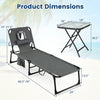 Folding lounge chair with adjustable backrest and patio side table, perfect for sunbathing and outdoor relaxation.