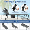 Folding lounge chair with adjustable backrest and side table, perfect for outdoor relaxation by the pool or beach.
