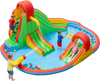 Kids inflatable water park featuring 3 slides, climbing wall, and splash pool for summer fun in the backyard.