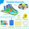 Inflatable water slide park featuring a splash pool, climbing walls, and dual water cannons for yard party fun.