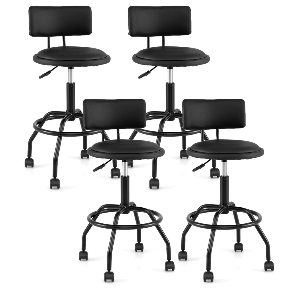 Set of 4 modern swivel height adjustable bar stools with backrest, featuring PU leather and ergonomic design for comfort.
