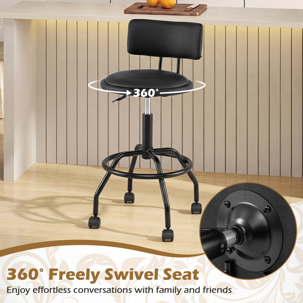 Modern swivel bar stool with adjustable height, ergonomic backrest, and 360° rotation for comfortable seating at kitchen islands.