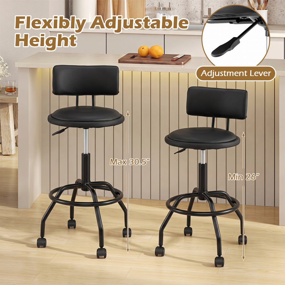 Modern swivel height adjustable bar stool set with backrest, featuring PU leather and ergonomic design for kitchen islands.