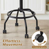 The bar stool features 360° swivel, adjustable height, and four universal wheels for effortless movement and comfort.