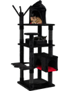 Gothic 70-inch cat tree features a castle design, multiple scratching posts, and a cozy coffin bed for indoor cats.