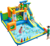 Inflatable 10-in-1 bounce house with water slide, climbing wall, and splash pool for kids' outdoor summer fun.