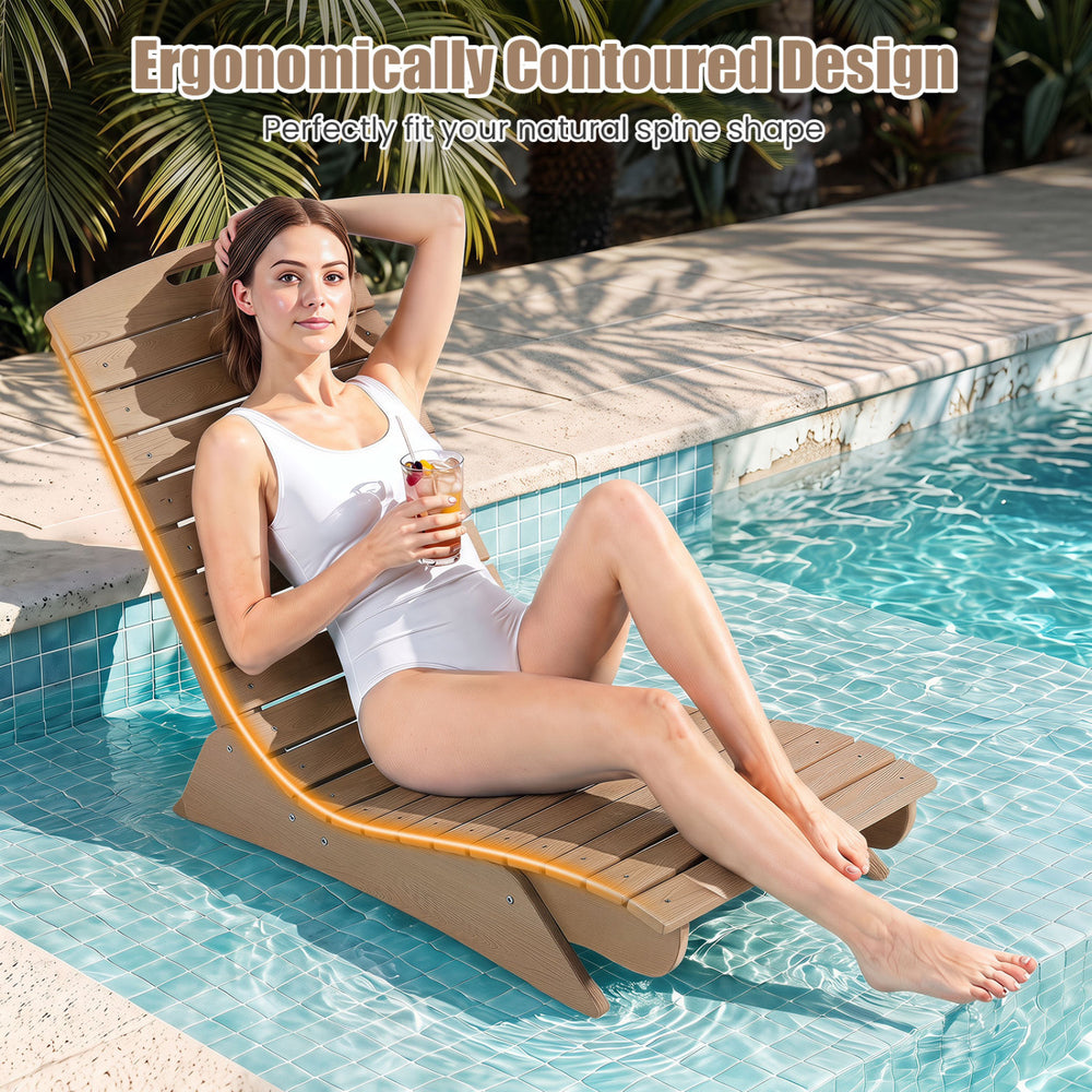 Ergonomically contoured brown outdoor lounger designed for poolside use, made from waterproof fade-resistant HDPE material.