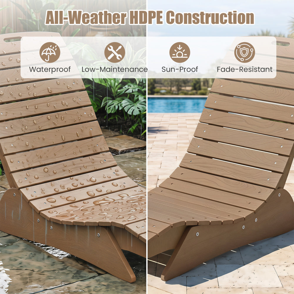 Contoured brown outdoor lounger made of fade-resistant HDPE, perfect for poolside relaxation and low-maintenance use.