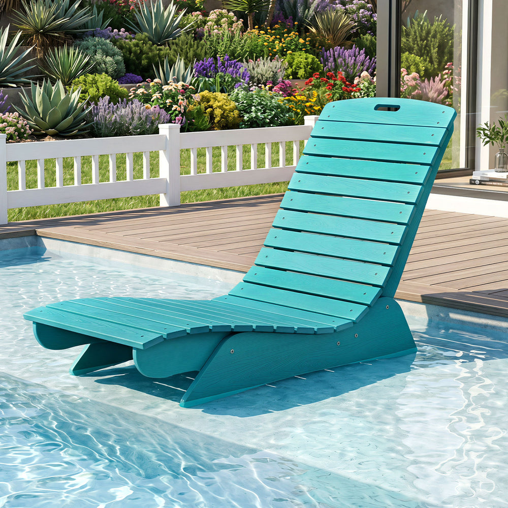 Fade-Resistant Outdoor Lounger with Contoured Shape for Deck Poolside-Turquoise - Gallery View 1 of 8