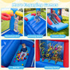 Inflatable bounce house with basketball rim, smooth slide, and ball pit for engaging outdoor play and birthday parties.
