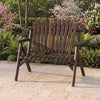 Brown 2-person log wood patio bench with slatted backrest, perfect for garden or backyard relaxation.