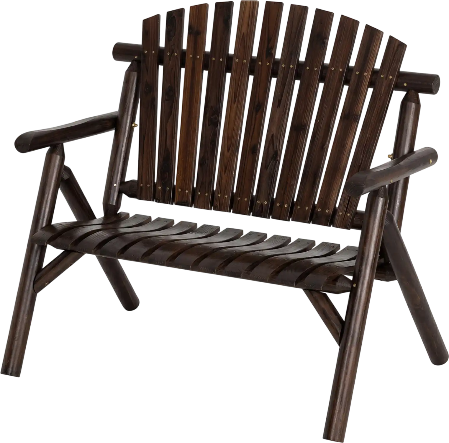 Costway 2-Person Log Wood Patio Bench Slatted Backrest 45809306 New