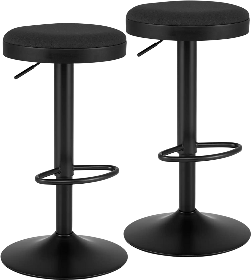 Single black kitchen bar stool featuring height adjustment, padded seat, and a comfortable D-shaped footrest for support.