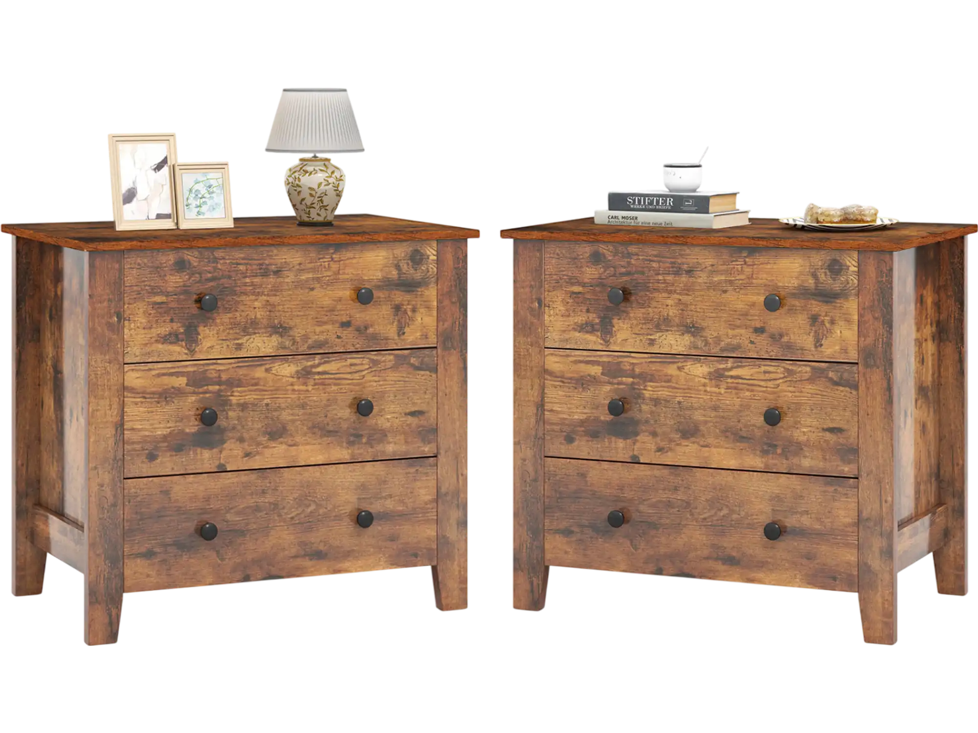 Costway 2-Pack 3-Drawer Dresser Bedside Table Chest 63745148 New