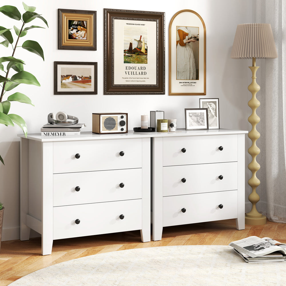 2-Pack 3 Drawer Dresser Chest of Drawers Bedside Table-White - Gallery View 1 of 6