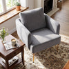 Gray modern accent chair with golden metal legs and thick back cushion, perfect for living room or bedroom comfort.