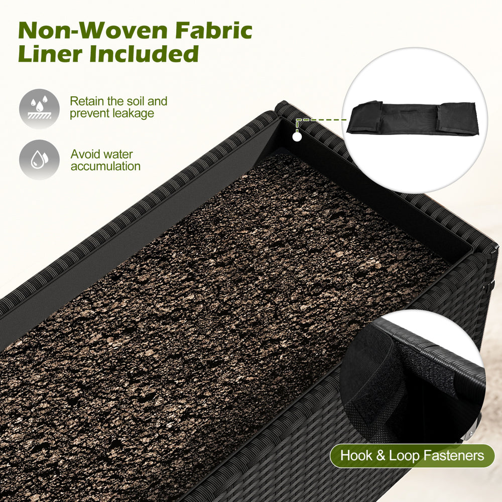 Close-up of the raised garden bed liner, featuring non-woven fabric to retain soil and prevent leakage for outdoor use.