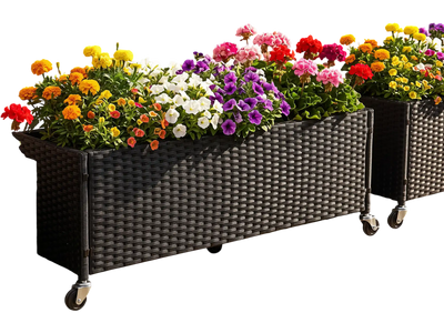 Costway Raised Garden Bed PE Rattan Wicker Patio Planter Box w/ Liner & Wheels 99281631 New