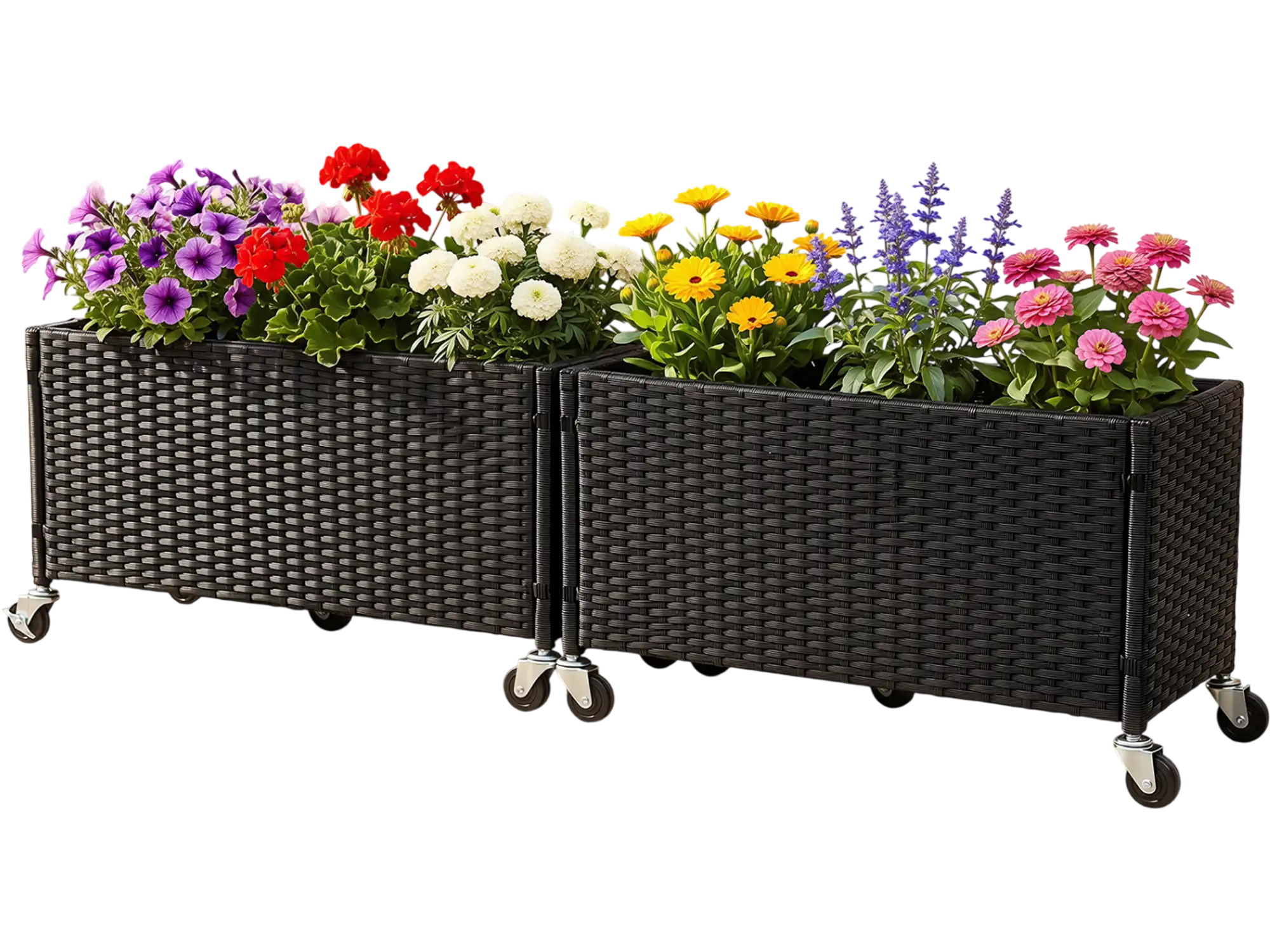 Costway Set of 2 Raised Garden Bed Planter Boxes w/ Liner & Wheels 26173027 New
