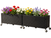 Set of 2 raised garden bed planter boxes made of PE rattan with wheels, ideal for outdoor patios and flower displays.