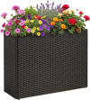 Tall raised garden bed made of weatherproof PE rattan, featuring vibrant flowers, ideal for outdoor patios and gardens.