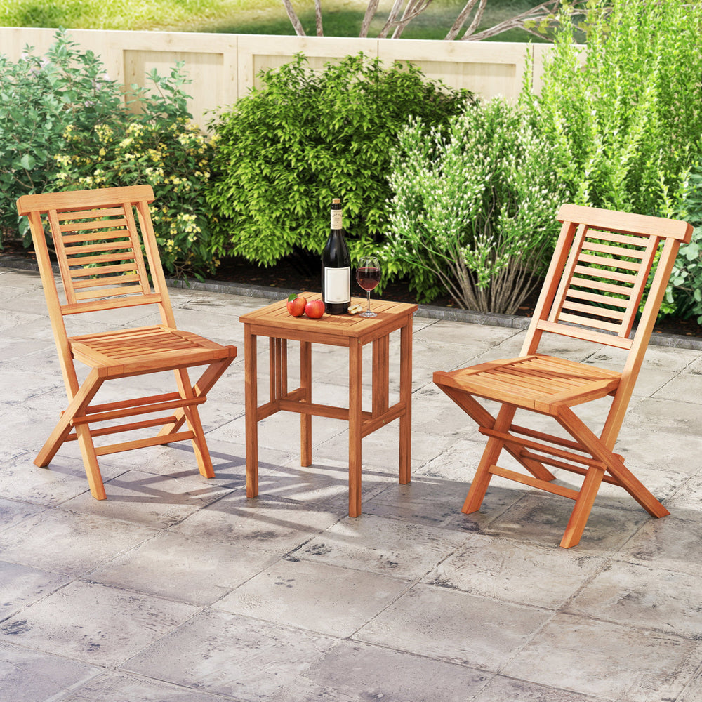 Teak wood folding patio chairs set of 2 with high backrest and X-support, perfect for backyard relaxation.