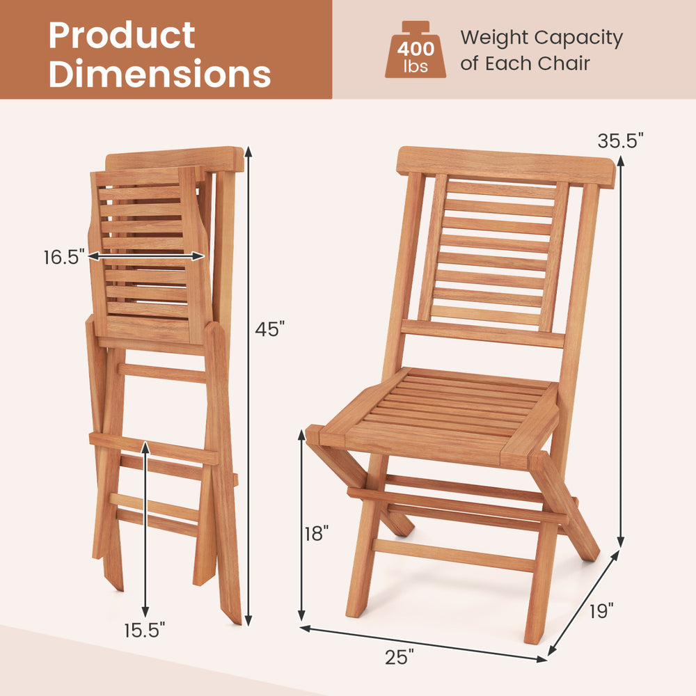 Teak wood folding patio chair with high backrest, featuring X-support and slatted seat for outdoor comfort and durability.